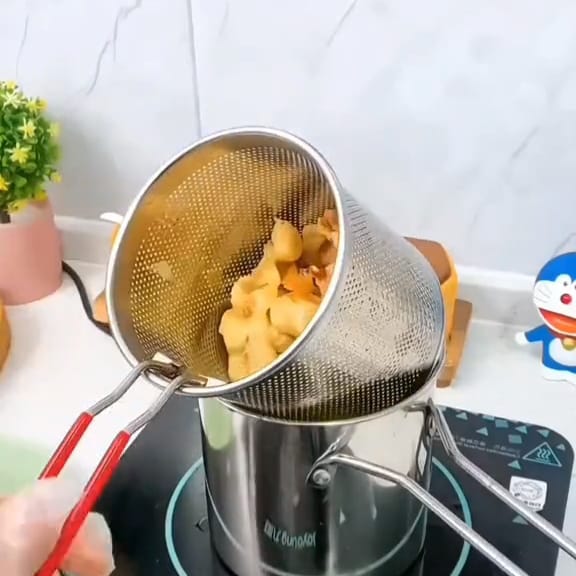 Mini Stainless Steel Multifuntional Deep Fryer with Long Handle/Mini Fryer Handheld Frying Pot Household Deep Fryer Pot