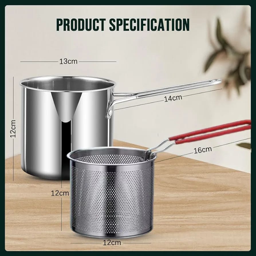 Mini Stainless Steel Multifuntional Deep Fryer with Long Handle/Mini Fryer Handheld Frying Pot Household Deep Fryer Pot