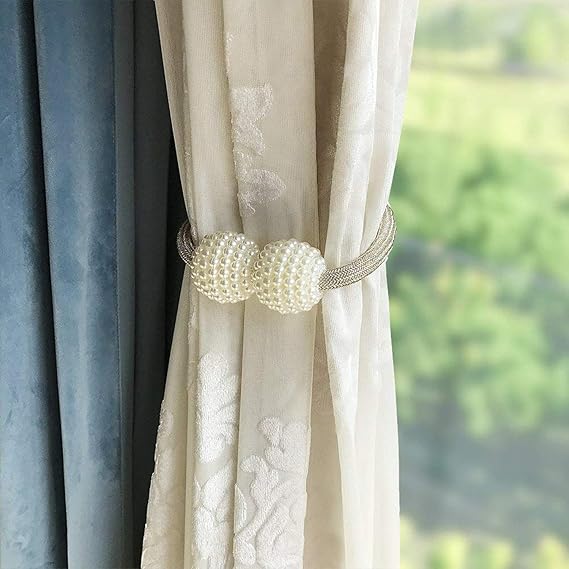 Magnetic Curtain Tiebacks/Magnetic Pearl Curtain Buckle (One Pair)