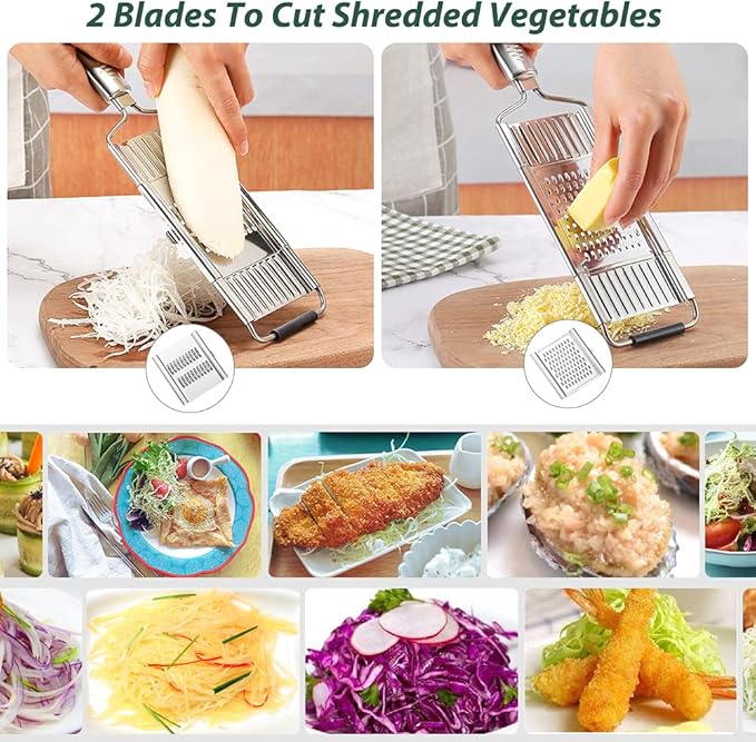 Multi-Functional Stainless Steel Vegetable Slicer & Grater Set – 3 in 1 - Stainless Steel