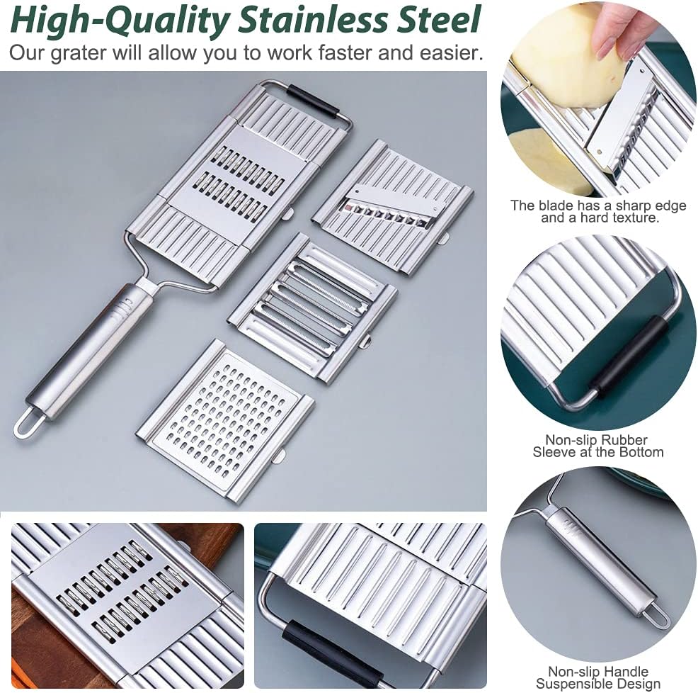 Multi-Functional Stainless Steel Vegetable Slicer & Grater Set – 3 in 1 - Stainless Steel