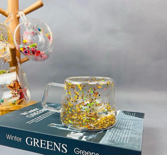 Artificial Flowers Resin Double Glass Mug