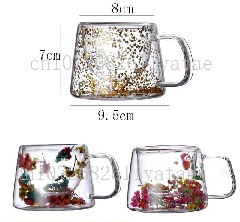 Artificial Flowers Resin Double Glass Mug