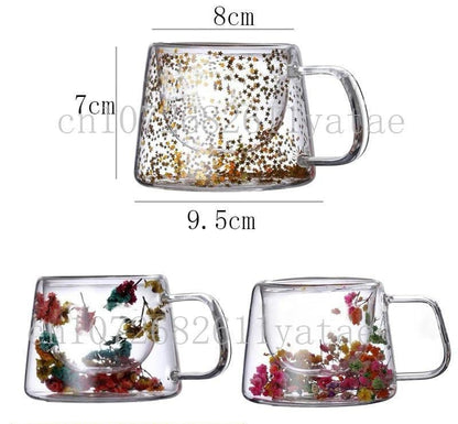 Artificial Flowers Resin Double Glass Mug