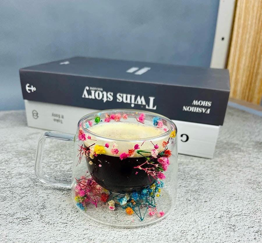 Artificial Flowers Resin Double Glass Mug