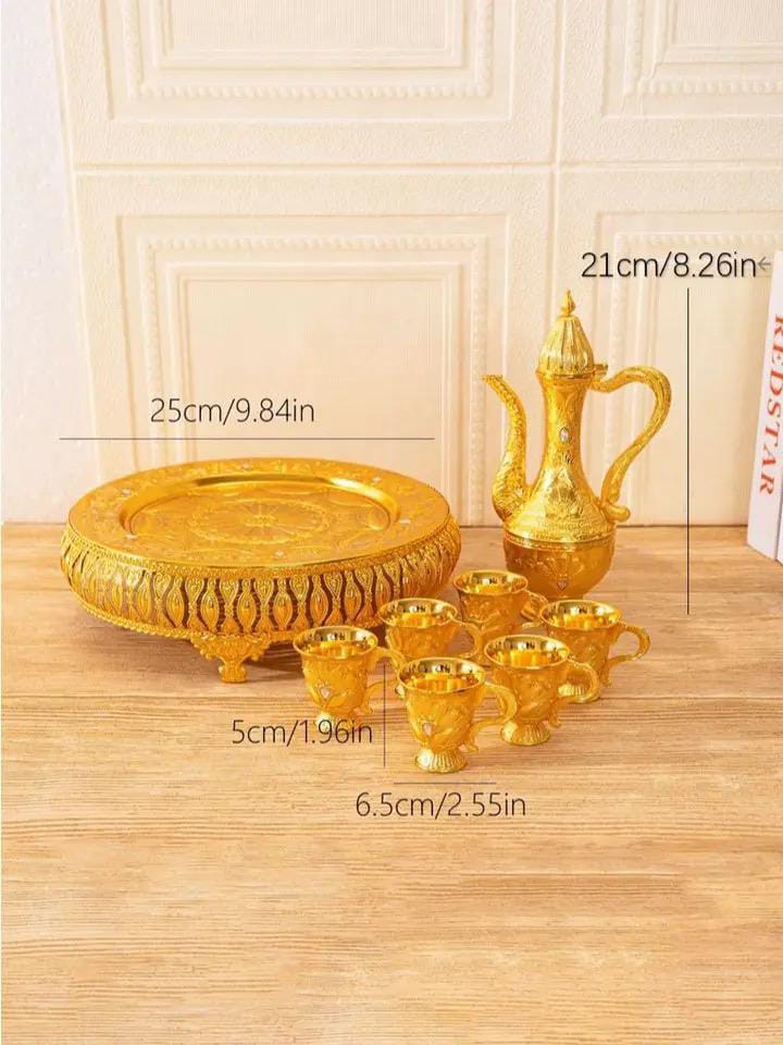 8 Pcs Vintage style Flagon, Cups and Tray Set