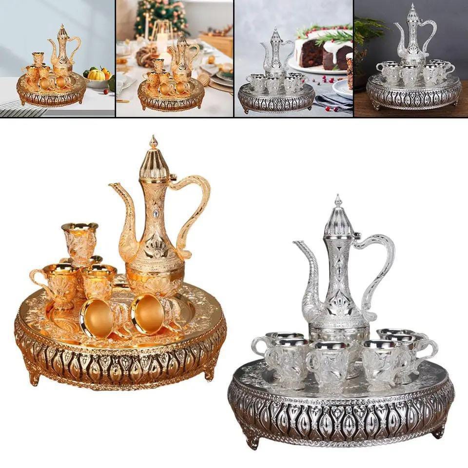 8 Pcs Vintage style Flagon, Cups and Tray Set