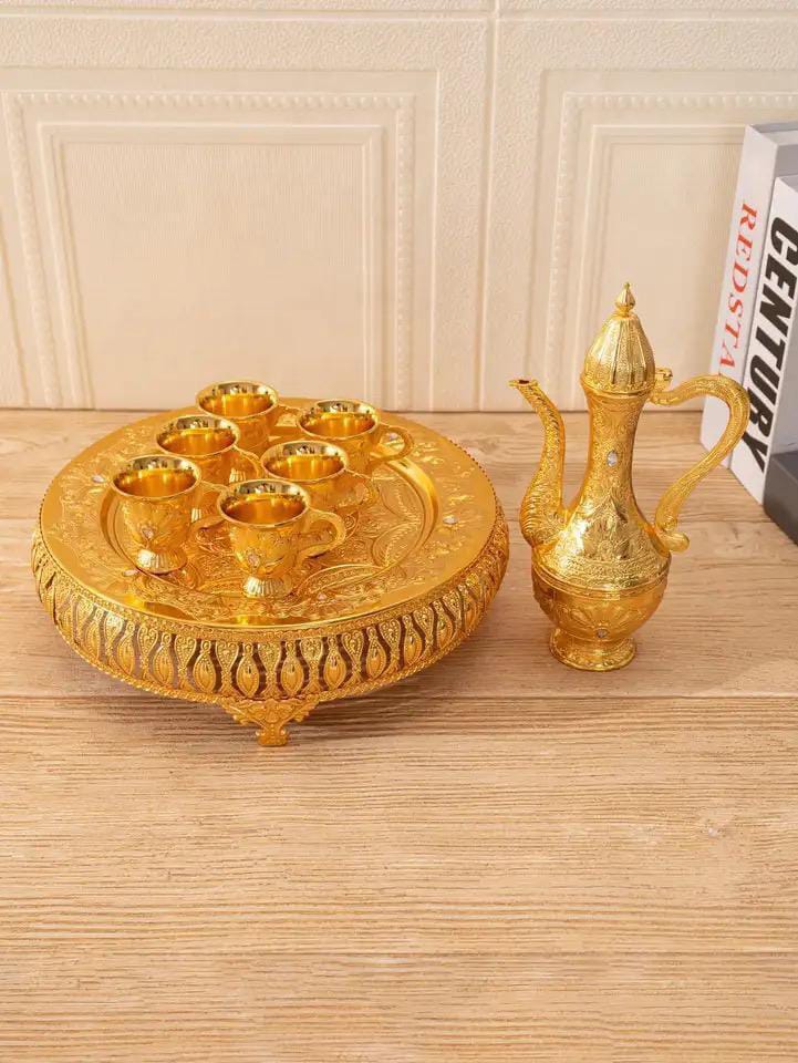 8 Pcs Vintage style Flagon, Cups and Tray Set