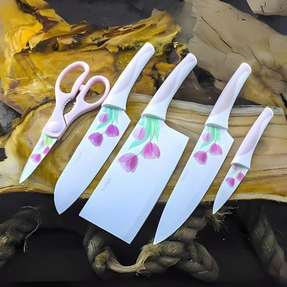 Imported 5 PCs Classic Flower Coated Knives Set
