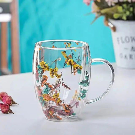 Dry Flowers Double Wall Glass Cup 300ml