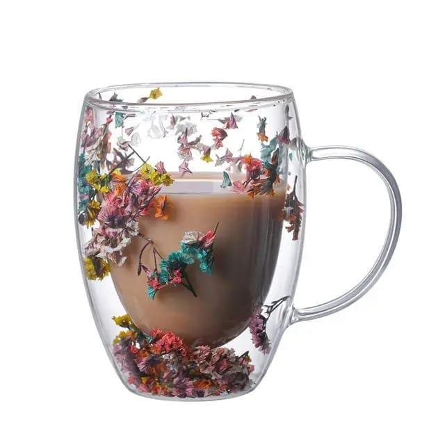 Dry Flowers Double Wall Glass Cup 300ml