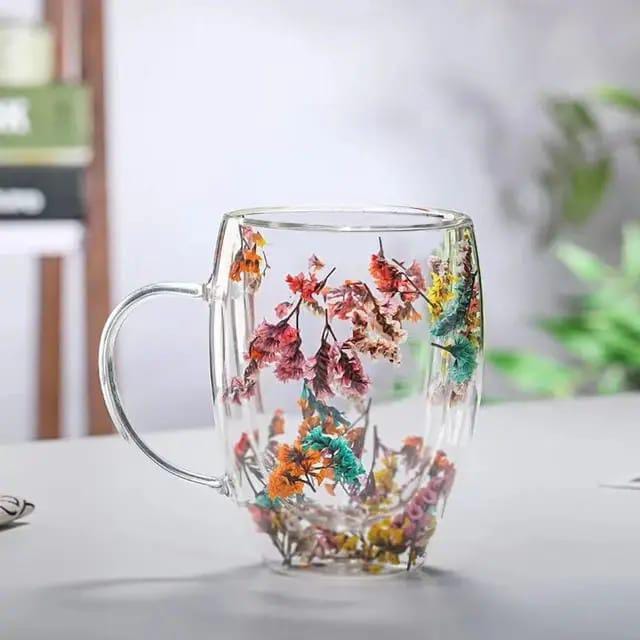 Dry Flowers Double Wall Glass Cup 300ml