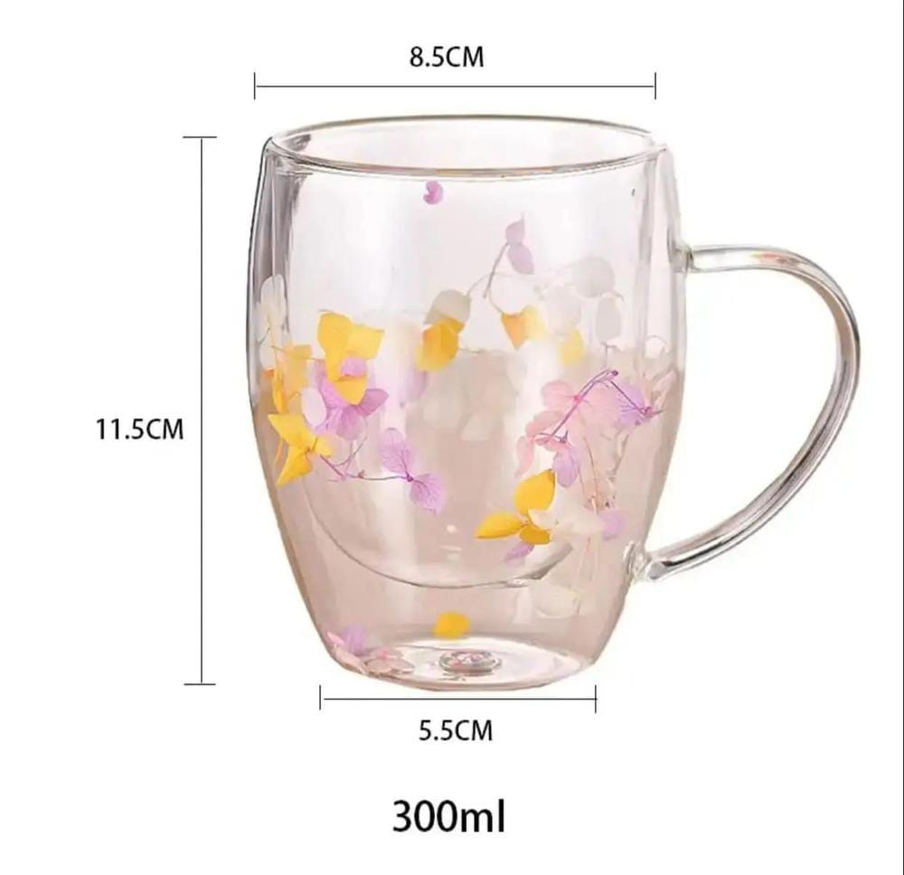 Dry Flowers Double Wall Glass Cup 300ml