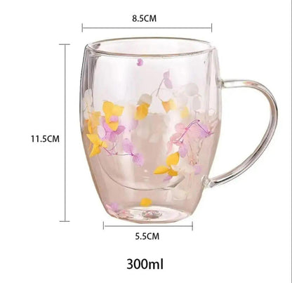 Dry Flowers Double Wall Glass Cup 300ml
