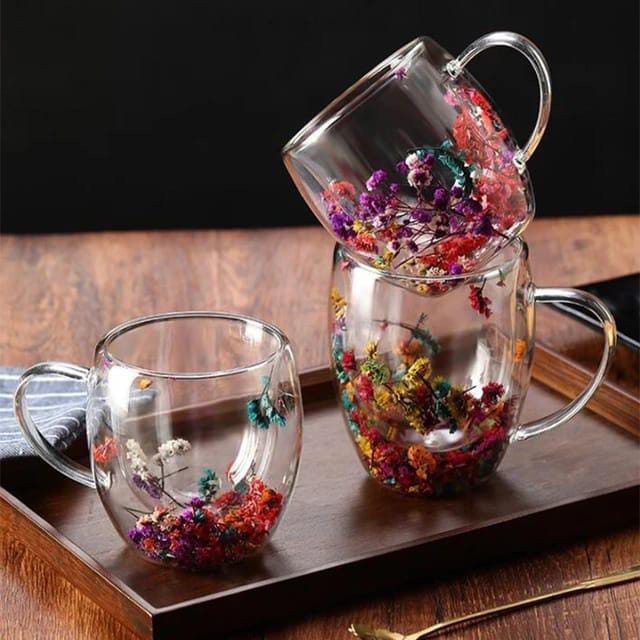 Real Flowers Double Layer Glass Cup 250ml