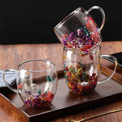 Real Flowers Double Layer Glass Cup 250ml