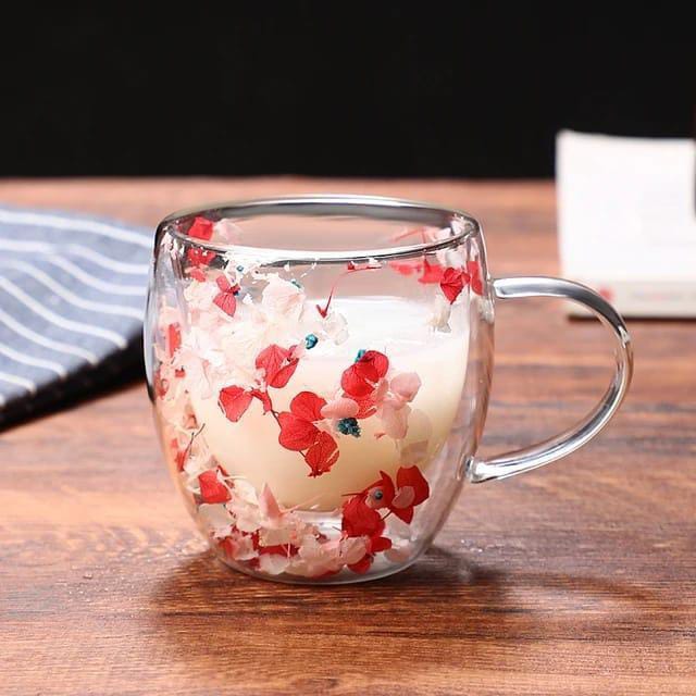 Real Flowers Double Layer Glass Cup 250ml