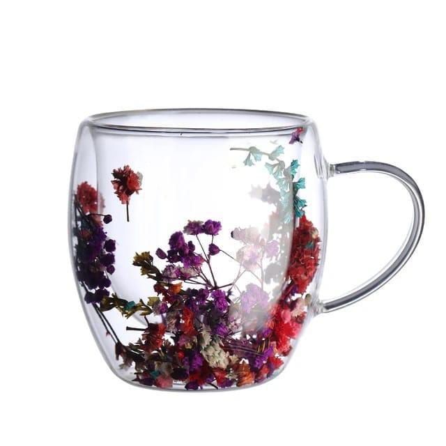 Real Flowers Double Layer Glass Cup 250ml