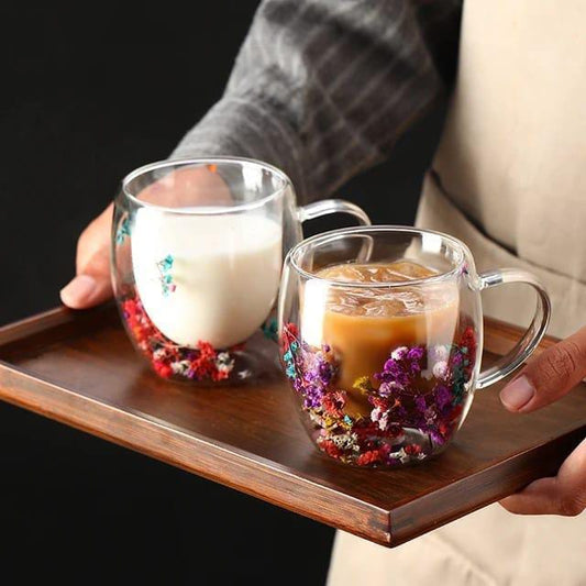 Real Flowers Double Layer Glass Cup 250ml