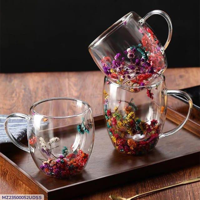 Real Flowers Double Layer Glass Cup 250ml