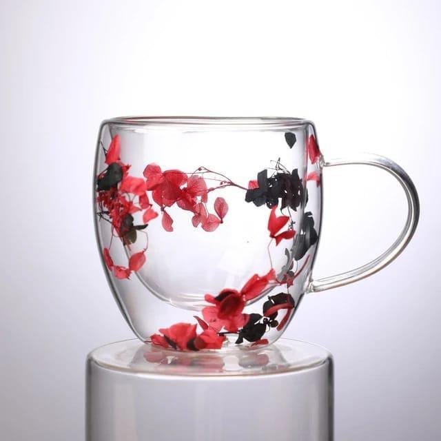 Real Flowers Double Layer Glass Cup 250ml