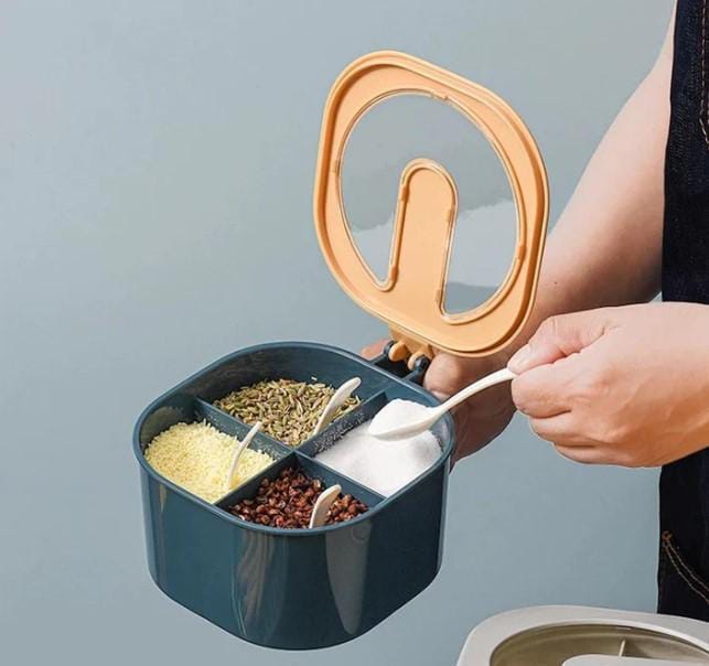 4 in 1 Partition Kitchen seasoning spice box/4 Portion Masala Box with Spoon
