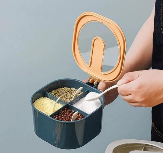 4 in 1 Partition Kitchen seasoning spice box/4 Portion Masala Box with Spoon
