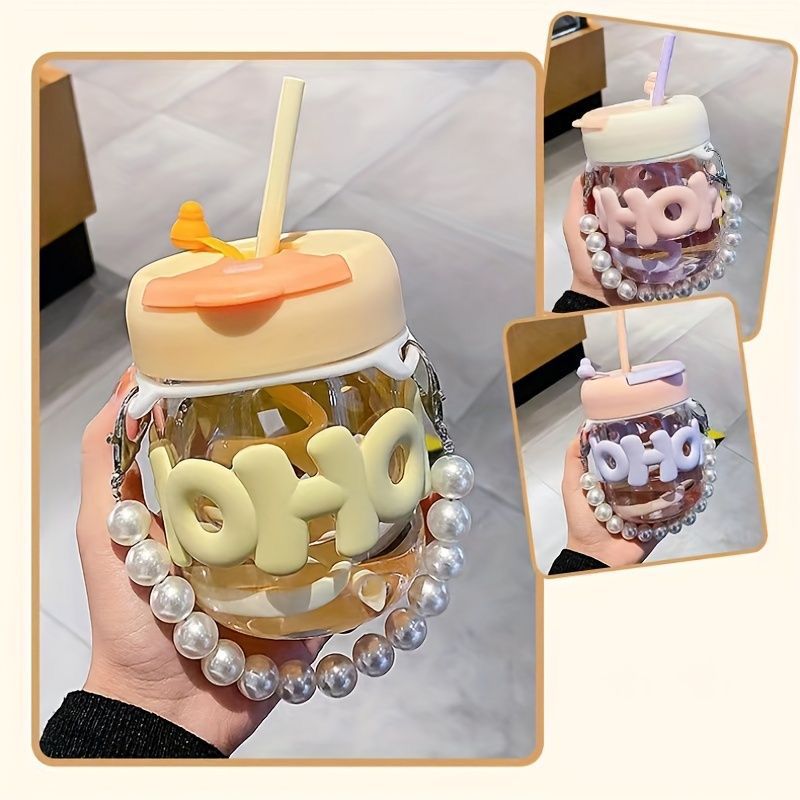 OHO Glass Mug with Sipper Straw (Pearl)