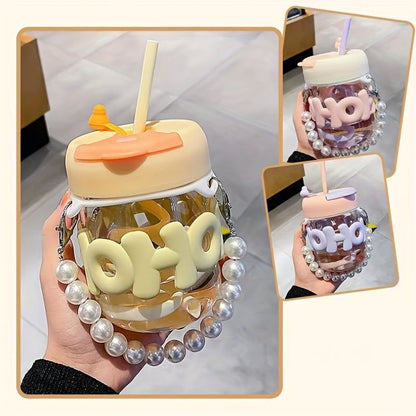 OHO Glass Mug with Sipper Straw (Pearl)