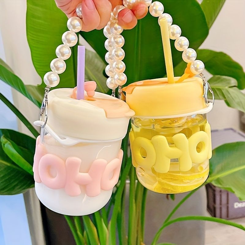 OHO Glass Mug with Sipper Straw (Pearl)