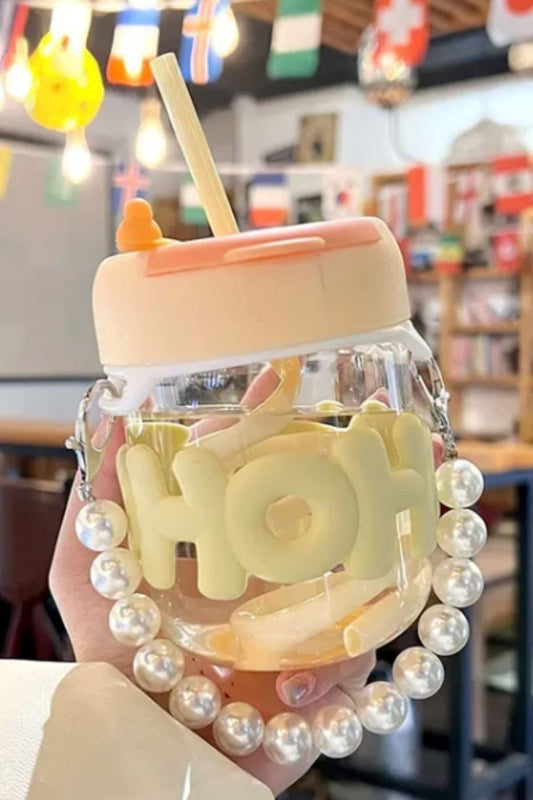 OHO Glass Mug with Sipper Straw (Pearl)