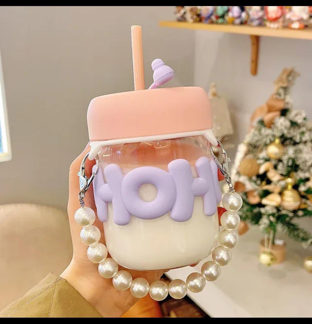 OHO Glass Mug with Sipper Straw (Pearl)