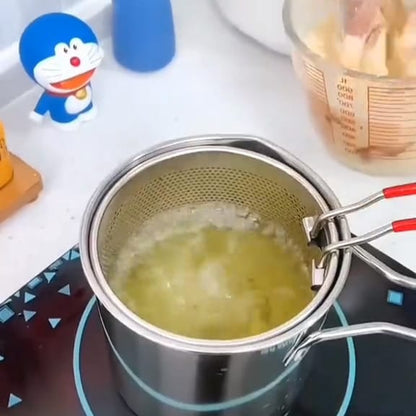 Mini Stainless Steel Multifuntional Deep Fryer with Long Handle/Mini Fryer Handheld Frying Pot Household Deep Fryer Pot