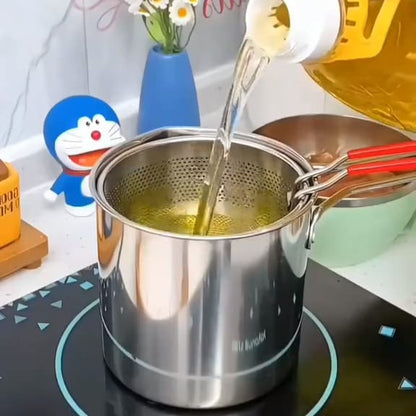 Mini Stainless Steel Multifuntional Deep Fryer with Long Handle/Mini Fryer Handheld Frying Pot Household Deep Fryer Pot