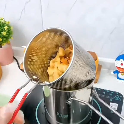 Mini Stainless Steel Multifuntional Deep Fryer with Long Handle/Mini Fryer Handheld Frying Pot Household Deep Fryer Pot