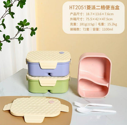 High Quality 2 Compartment Lunch Box with Spoon & Fork 1100ml