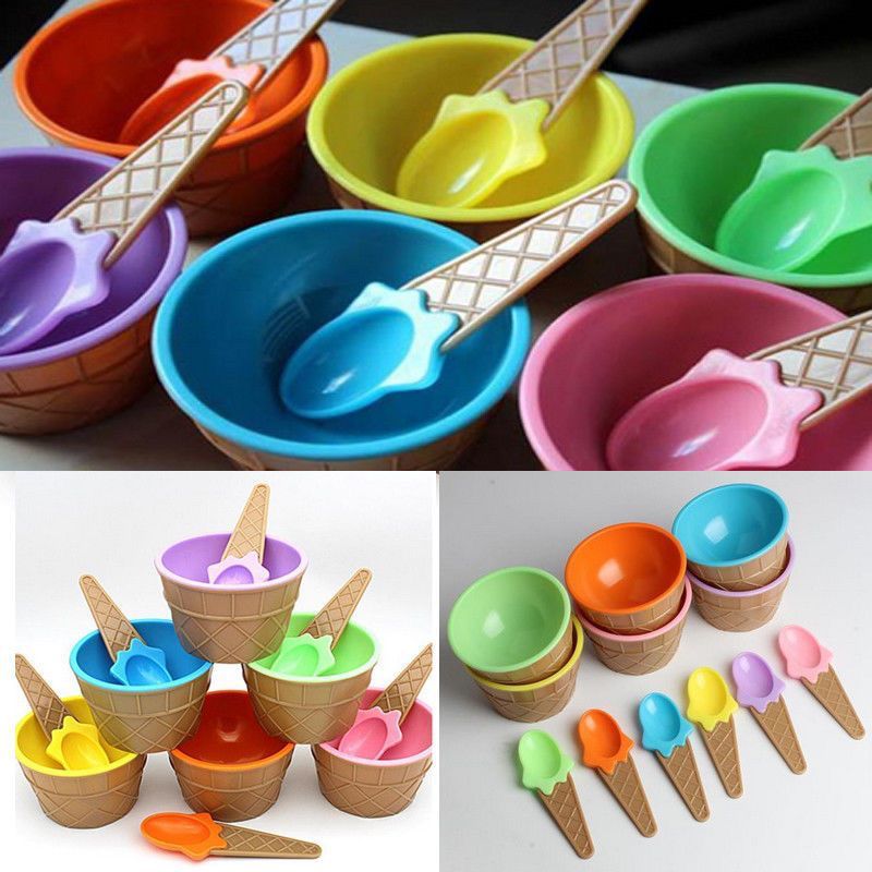 Ice Cream Bowls and Spoons - Cone Shape