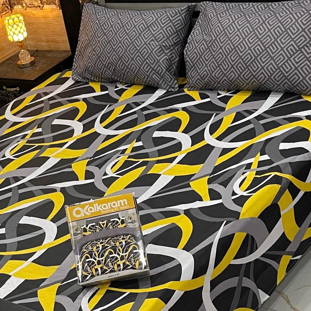 3 PCs Cotton Salonica Double Bed Size Bedsheet