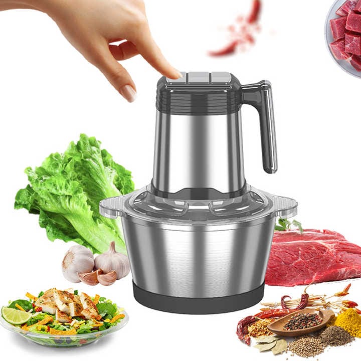Electric Meat Chopper Grinder 2  Litre & 3 variable speed With Sharp Blades Stainless Steel Bowl Multifunctional Food Processor for Meat Vegetables Onion Ginger Garlic Mincer Baby Food, Seasoning, Nuts