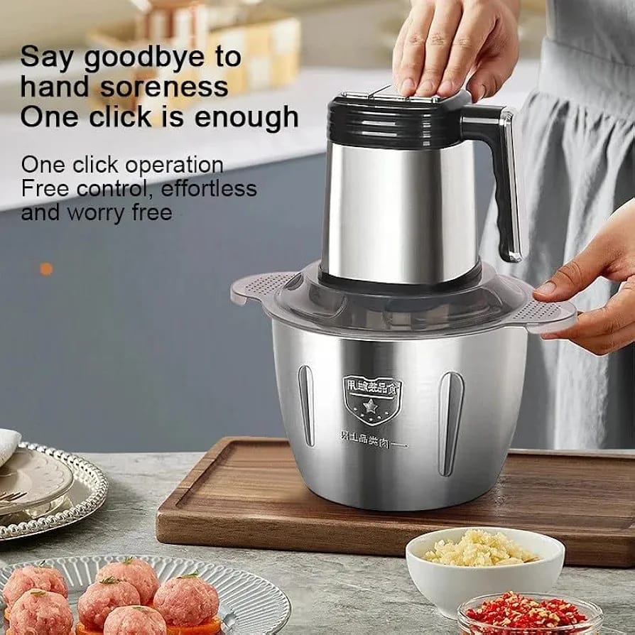 Electric Meat Chopper Grinder 2  Litre & 3 variable speed With Sharp Blades Stainless Steel Bowl Multifunctional Food Processor for Meat Vegetables Onion Ginger Garlic Mincer Baby Food, Seasoning, Nuts