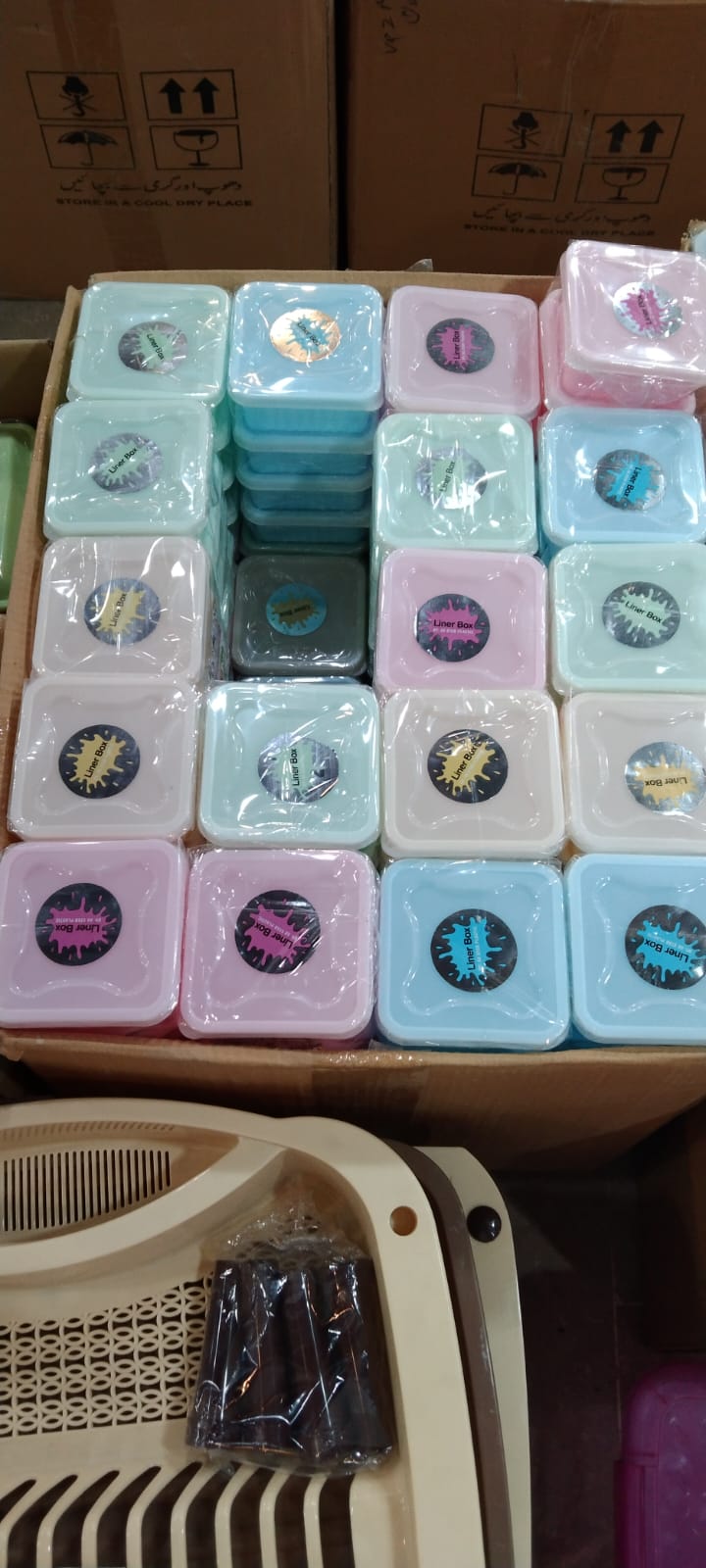 Plastic Liner Box (Set of 4) – Multipurpose Storage Containers with Lids | Available in Pink, Blue, Off-White & Green