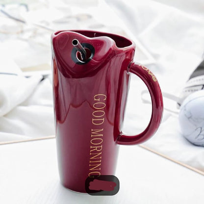 Heart Shaped Ceramic Cup with Straw - Drinkware-Bone China Ceramic Cup
