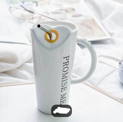Heart Shaped Ceramic Cup with Straw - Drinkware-Bone China Ceramic Cup