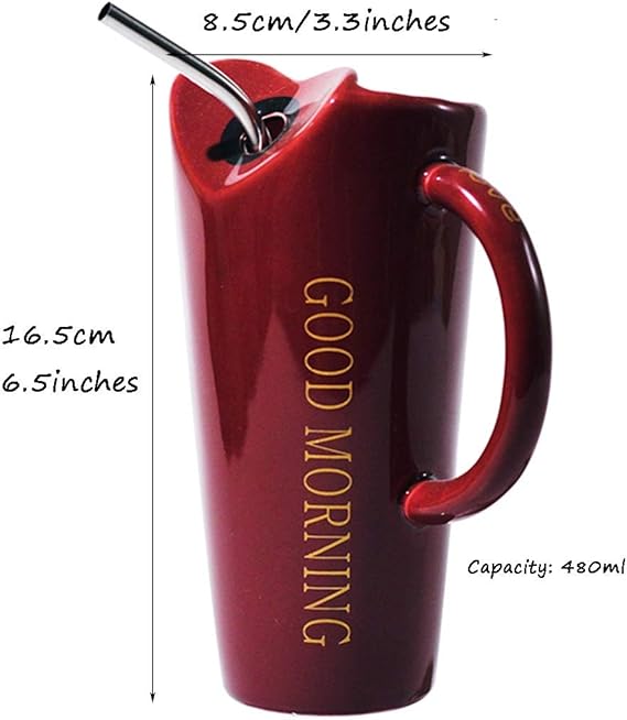 Heart Shaped Ceramic Cup with Straw - Drinkware-Bone China Ceramic Cup
