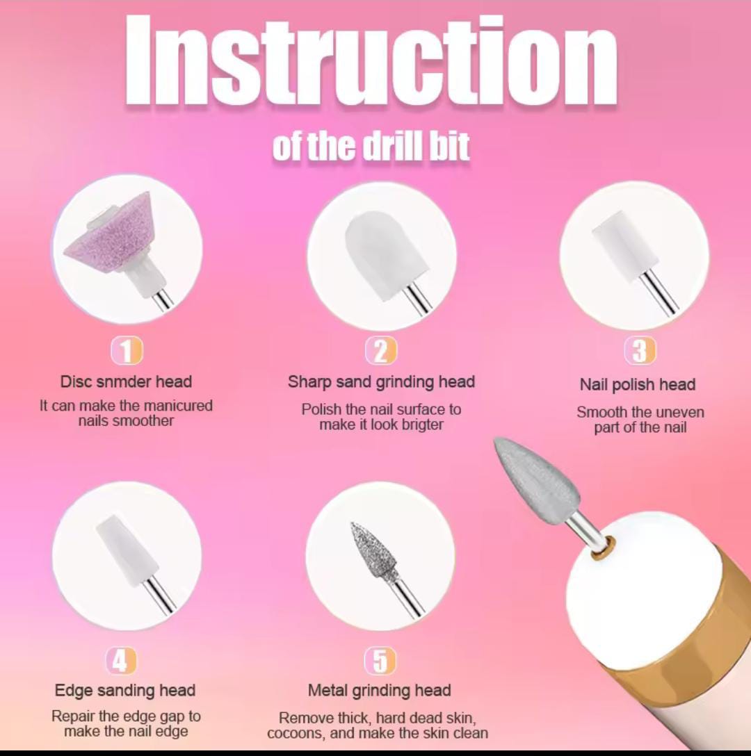5 in 1 Electric Nail Polish Drill Machine With Light Portable Mini Electric Manicure Art Pen Tools For Gel Remover
