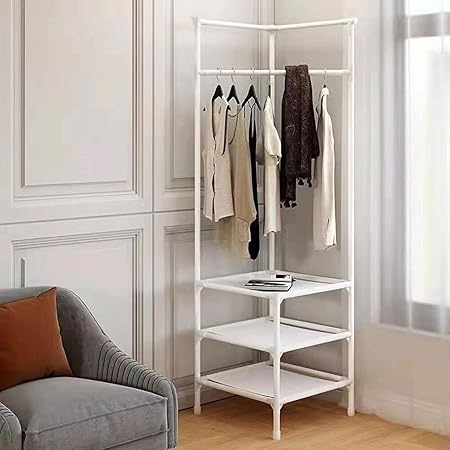Premium Corner Wardrobe Rack/Wall Corner Rack-Space-Saving Organizer with 3 Shelves