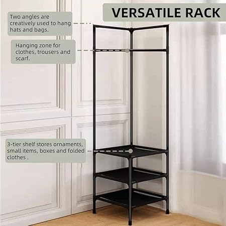 Premium Corner Wardrobe Rack/Wall Corner Rack-Space-Saving Organizer with 3 Shelves