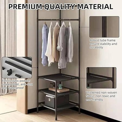 Premium Corner Wardrobe Rack/Wall Corner Rack-Space-Saving Organizer with 3 Shelves