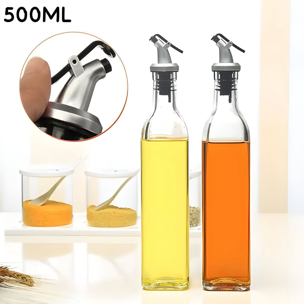 500ML Large Oil Bottle Glass Material with Safety Lock Cap