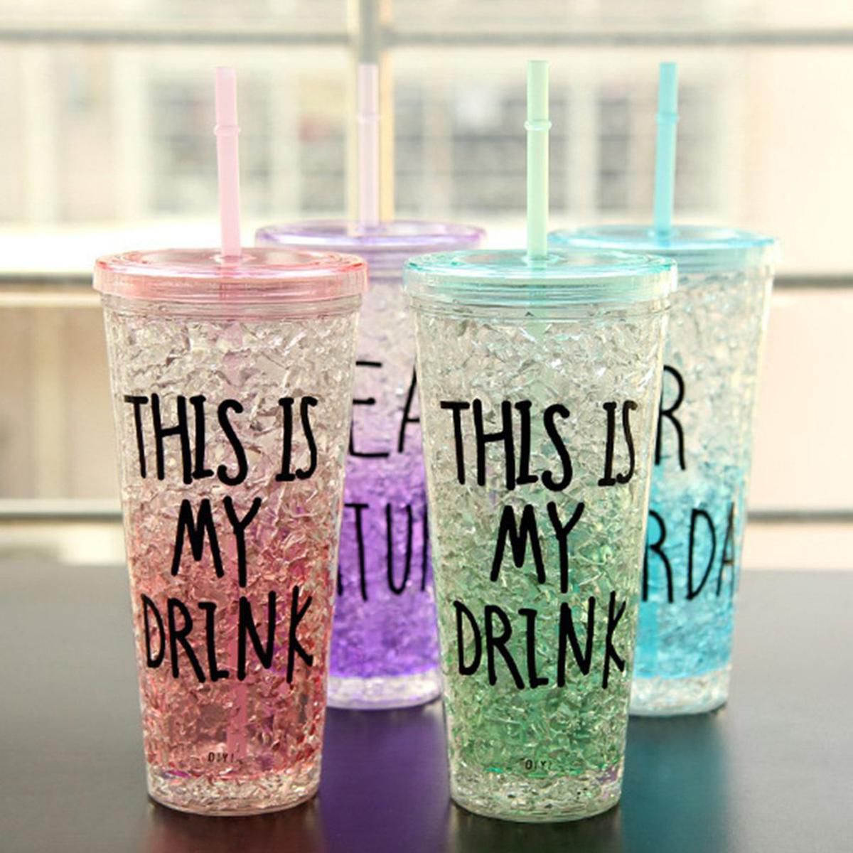 450ML Summer Frosty Glass Water Acrylic Glass with Straw